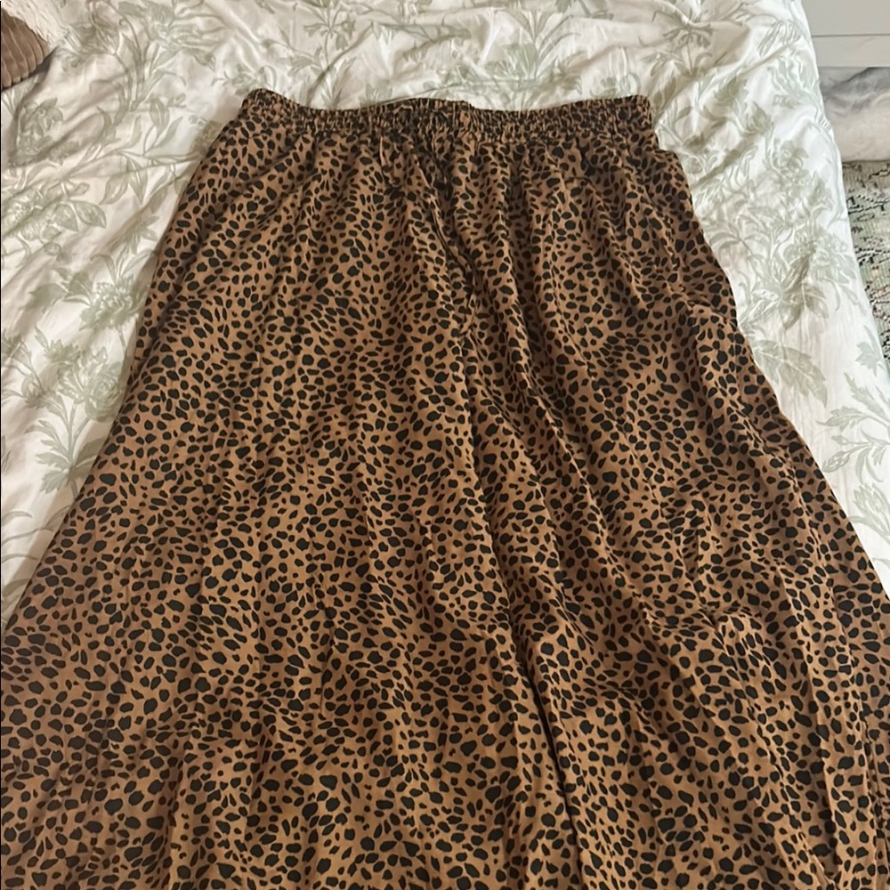 Tan and Brown Pleated A-Line Maxi Skirt